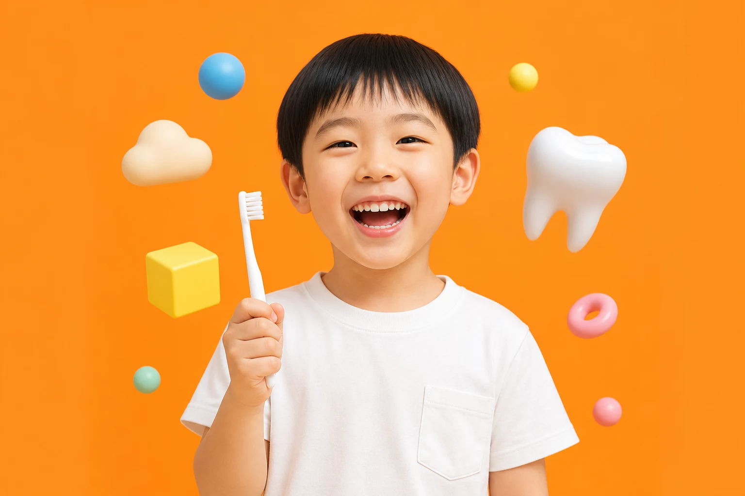 歯ブラシを持って笑う子ども