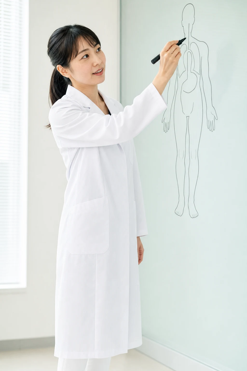 身体の図を描きながら説明する医師
