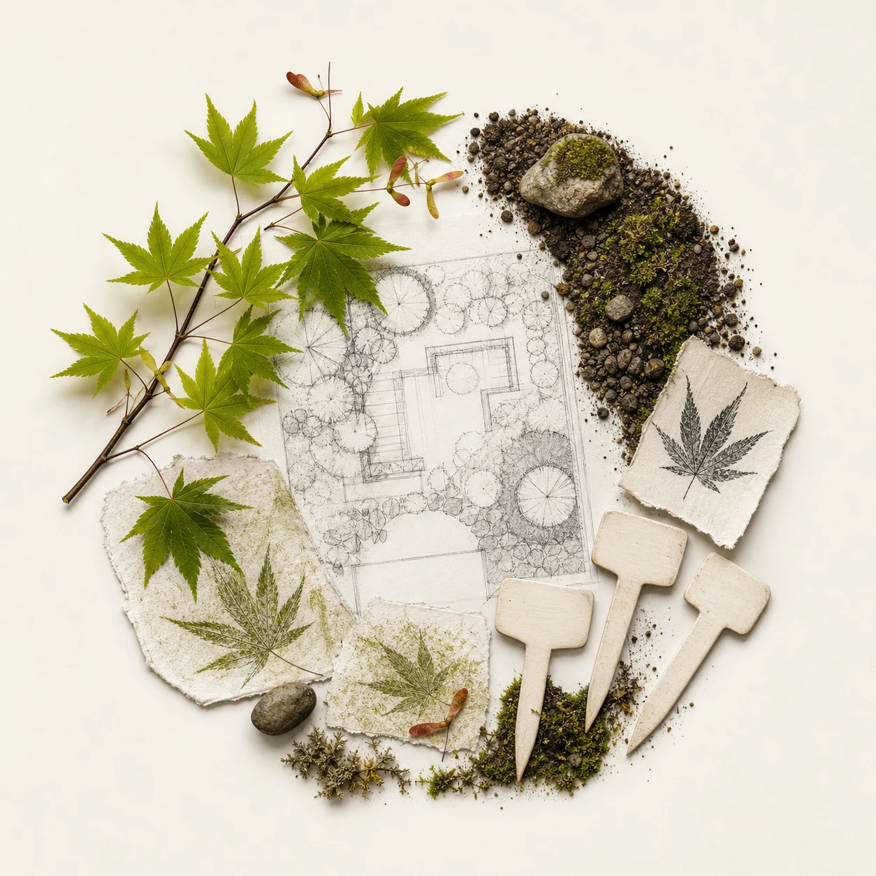 植物標本と庭の平面図