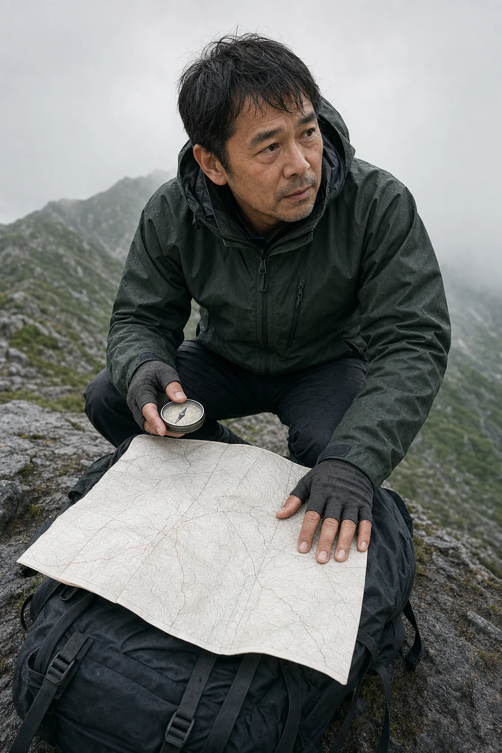 ルートを確認する山岳ガイド